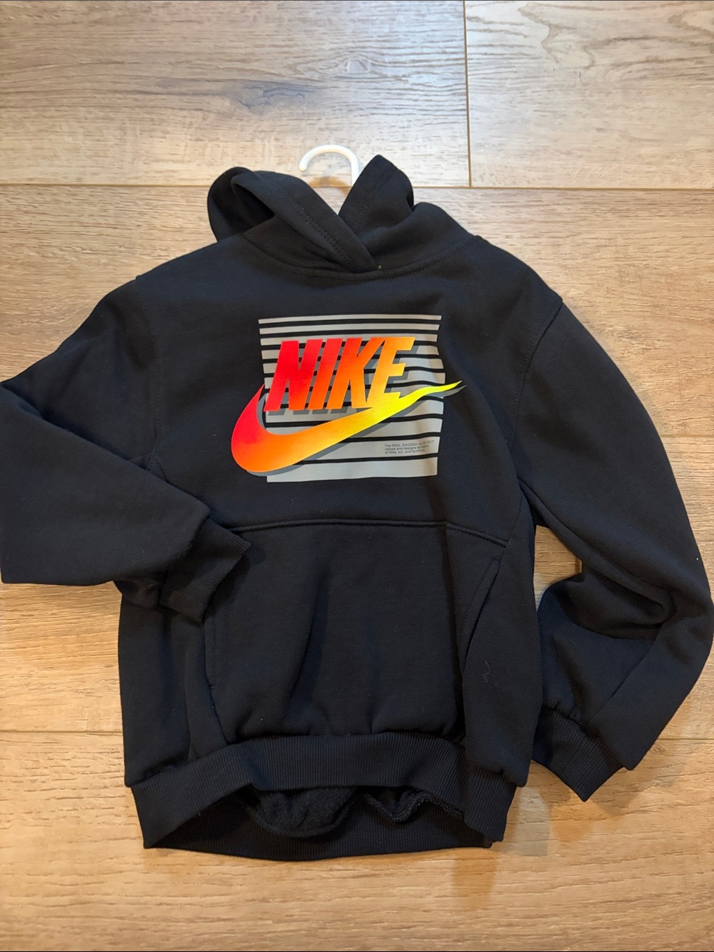Nike Black Crewneck Hoodie with Red-Orange Gradient Swoosh 5-6 yrs